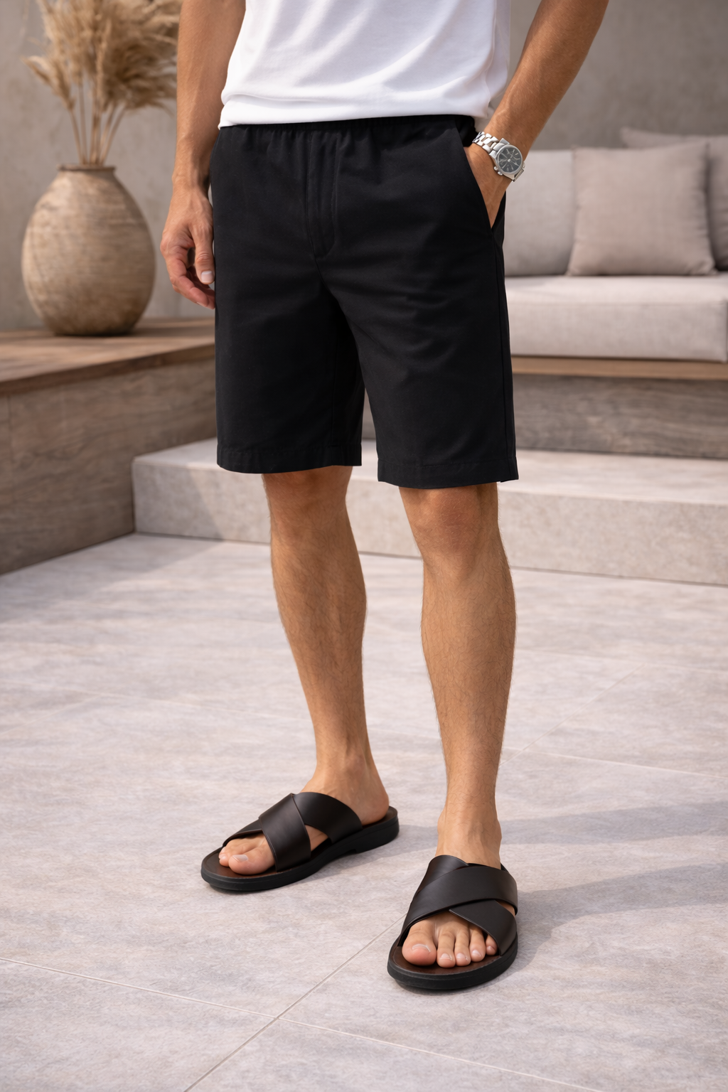 Lawrence | Men’s Cross Strap Leather Slide Sandals