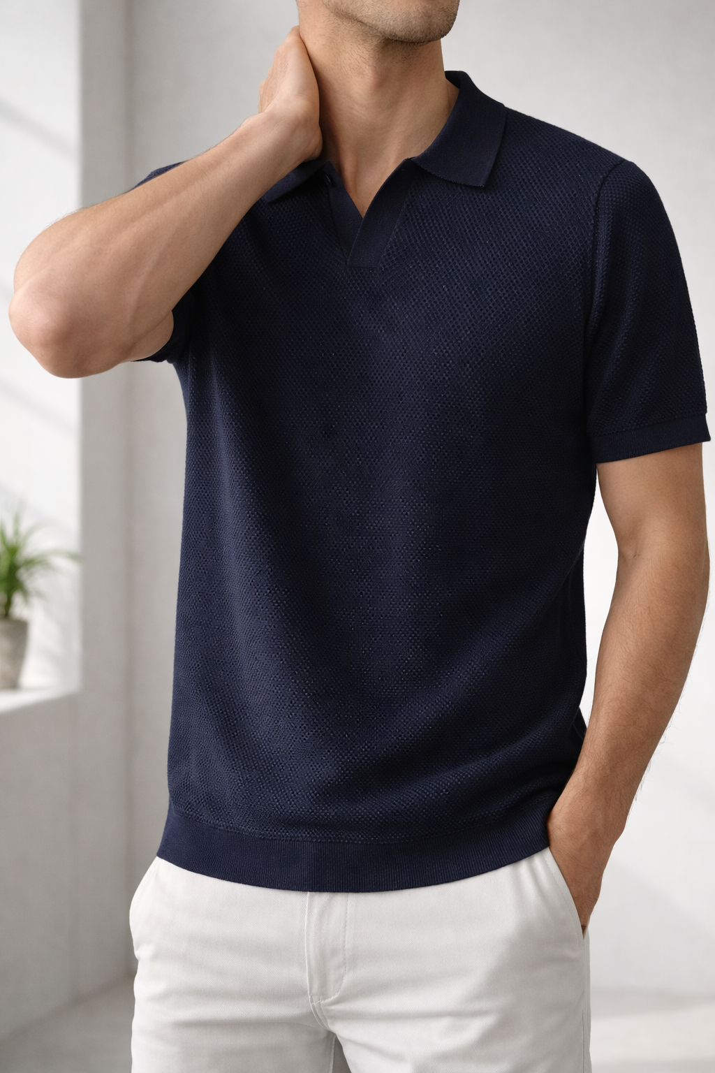 Samuel | Men’s Textured Knit Polo Shirt Short Sleeve Casual Collar Top