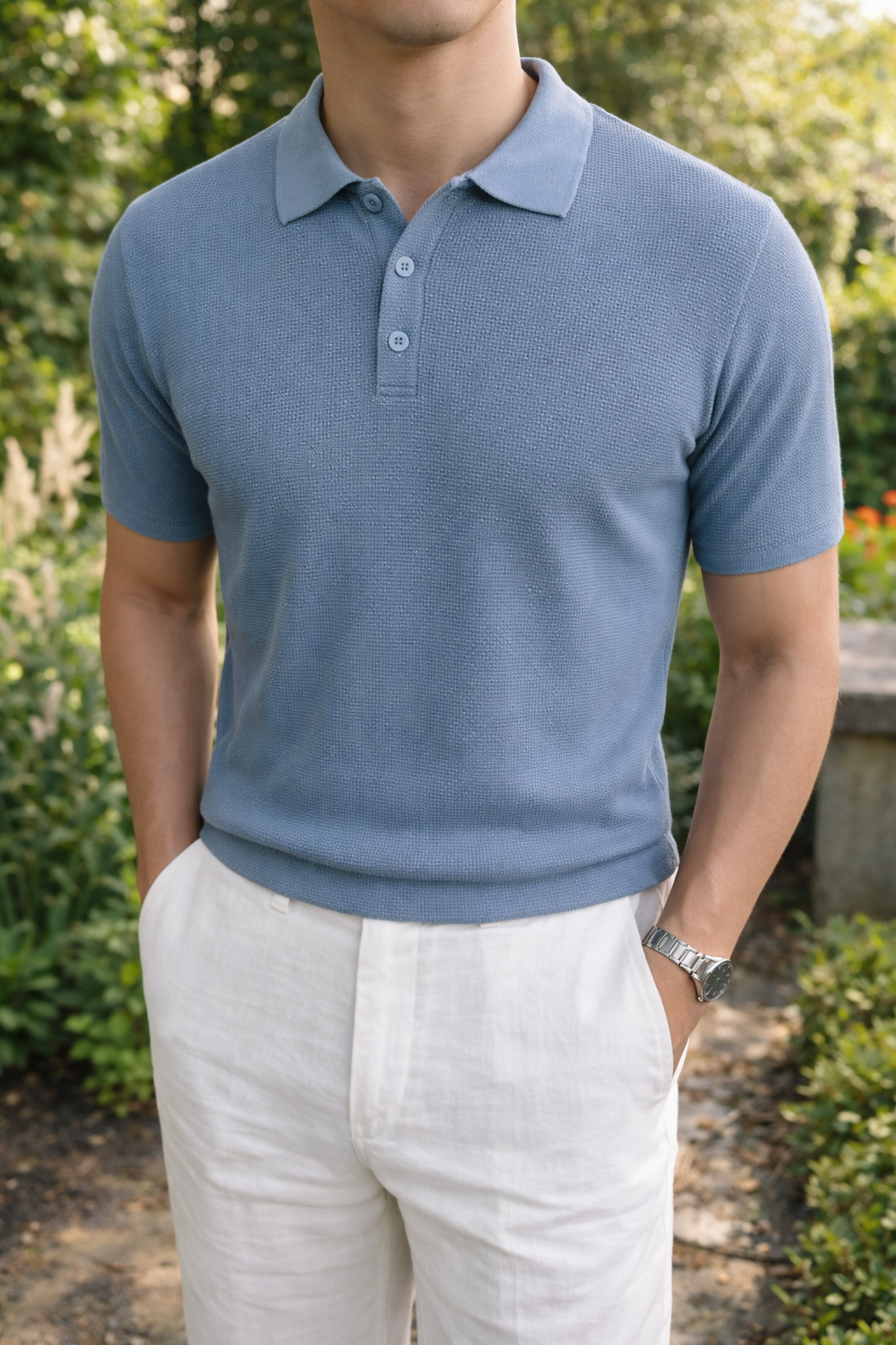 Grant | Men’s Waffle Knit Polo Shirt with Short Sleeves