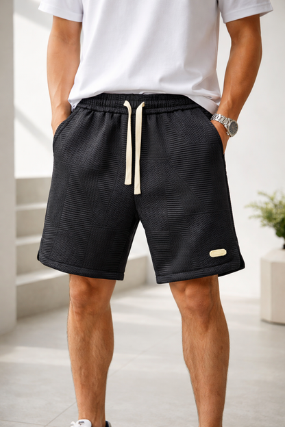 William | Men’s Textured Panel Drawstring Knee-Length Shorts