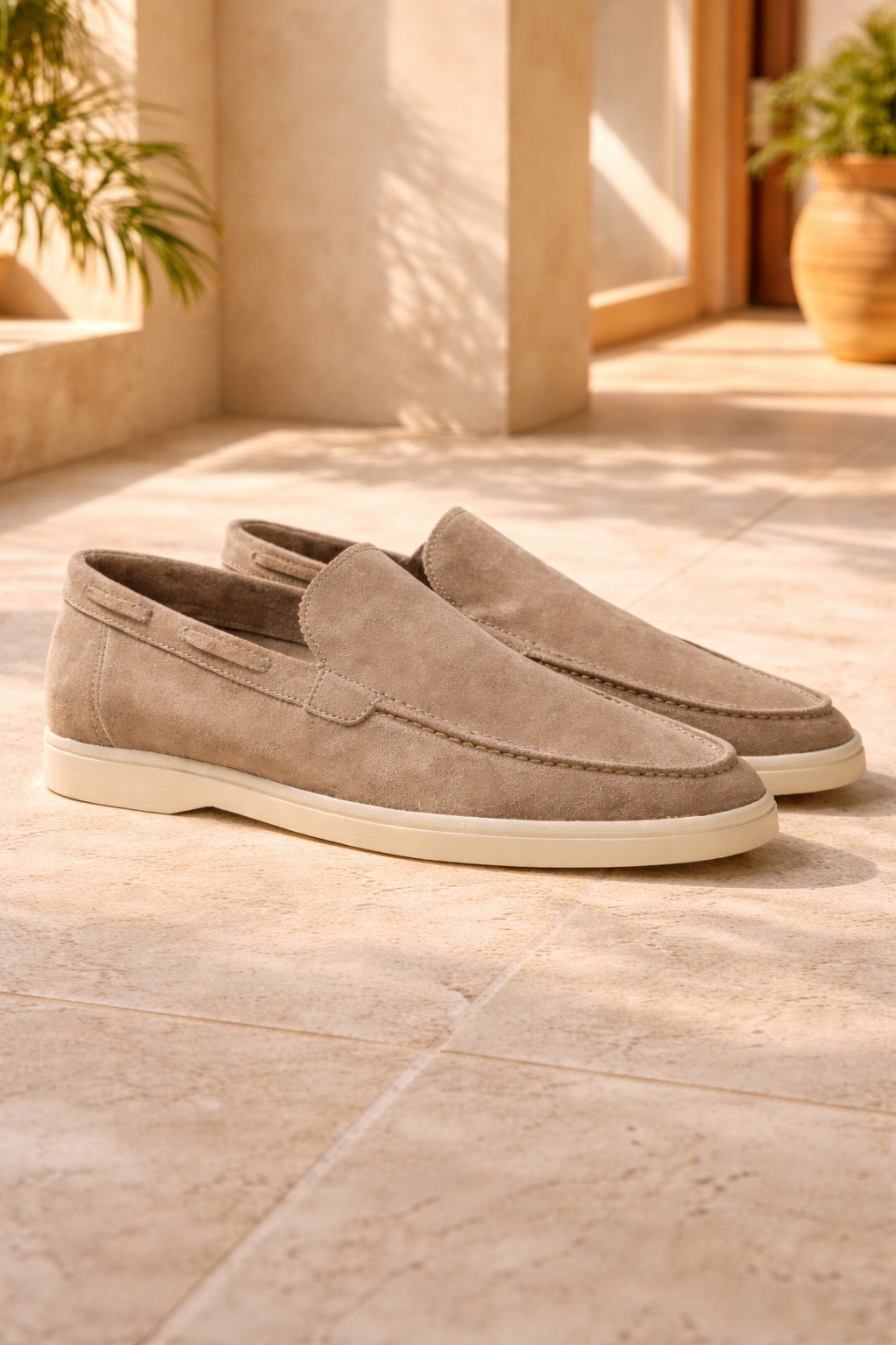 Enzo | Suede Slip On Loafers with Flat Sole and Moc Toe Design