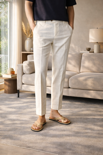 Joshua | Men’s Linen Blend Tailored Trousers with Straight Leg