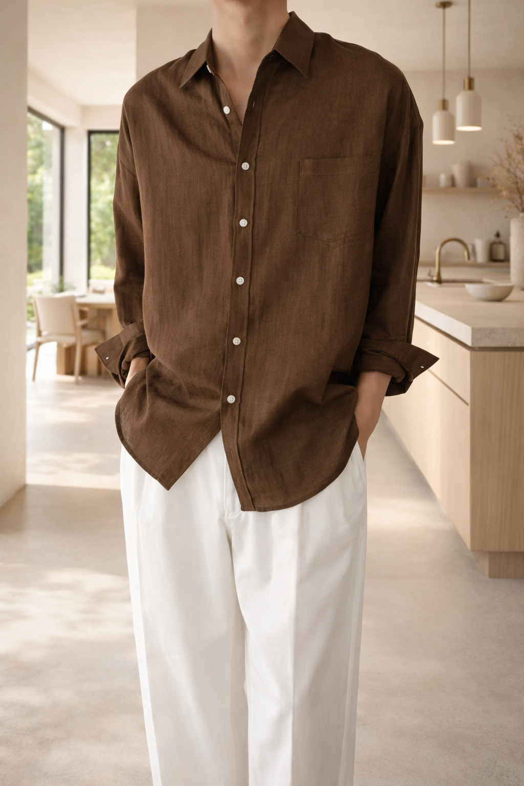 Bradley | Men’s Linen Blend Long Sleeve Shirt with Button Front