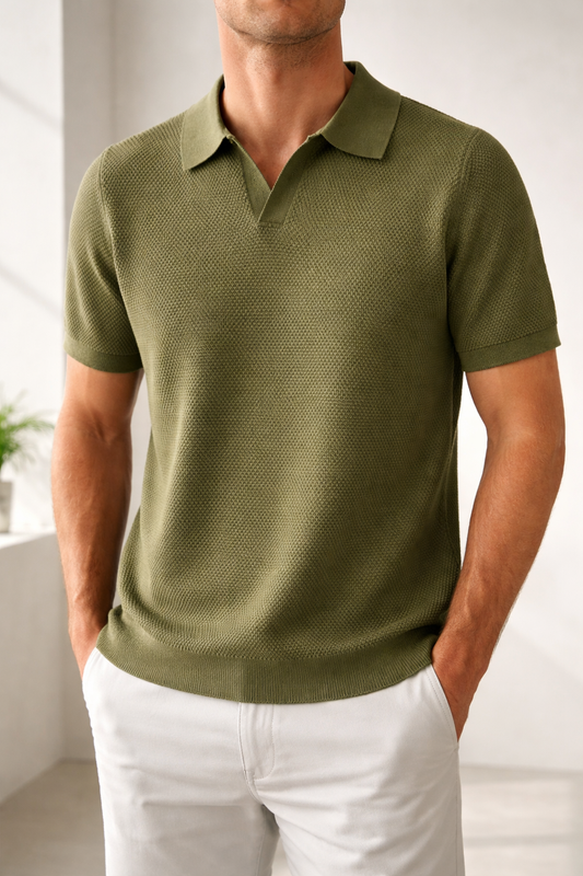 Samuel | Men’s Textured Knit Polo Shirt Short Sleeve Casual Collar Top