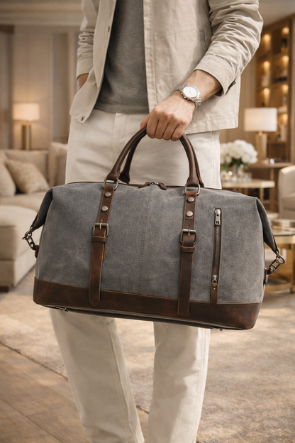 Nathan | Canvas Travel Holdall Bag with Leather Trim