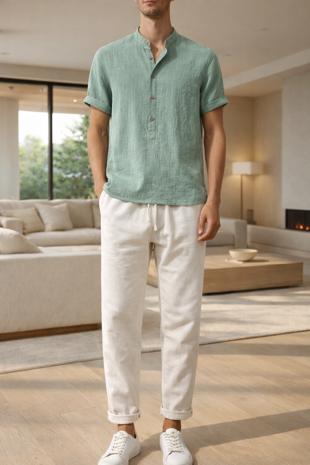 Frank | Men’s Short Sleeve Button Shirt and Drawstring Trousers Set