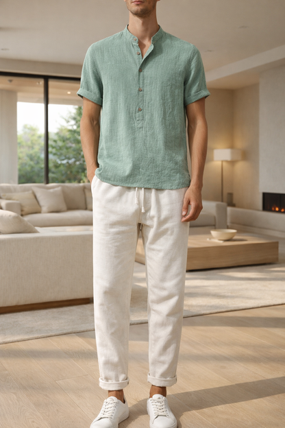 Frank | Men’s Short Sleeve Button Shirt and Drawstring Trousers Set