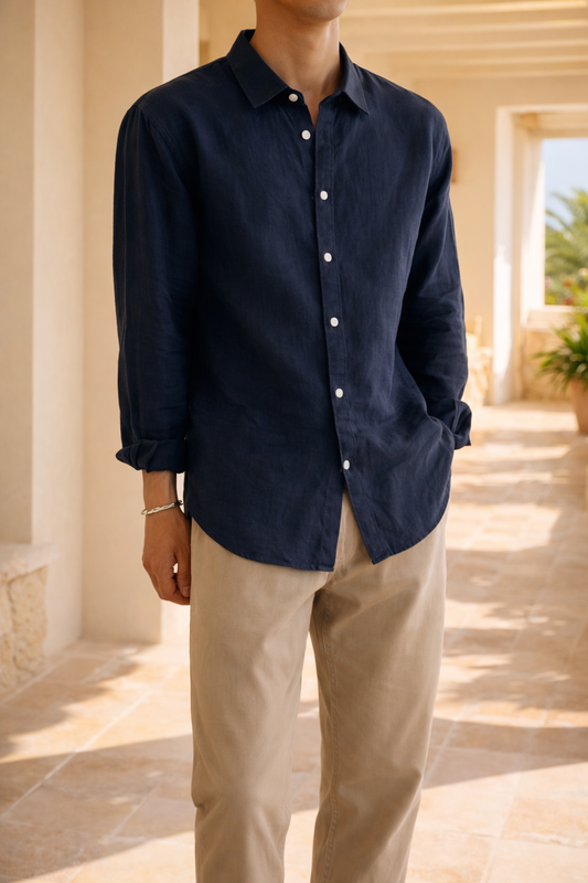 Cedric | Men’s Long Sleeve Linen Button Shirt Lightweight Woven Casual Top