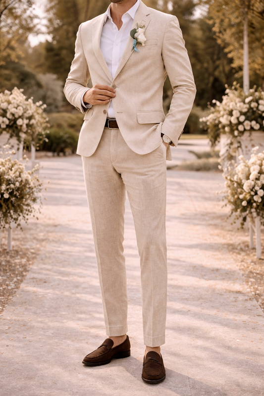 Eli | Tailored Linen Blend 2 Piece Wedding Suit Set