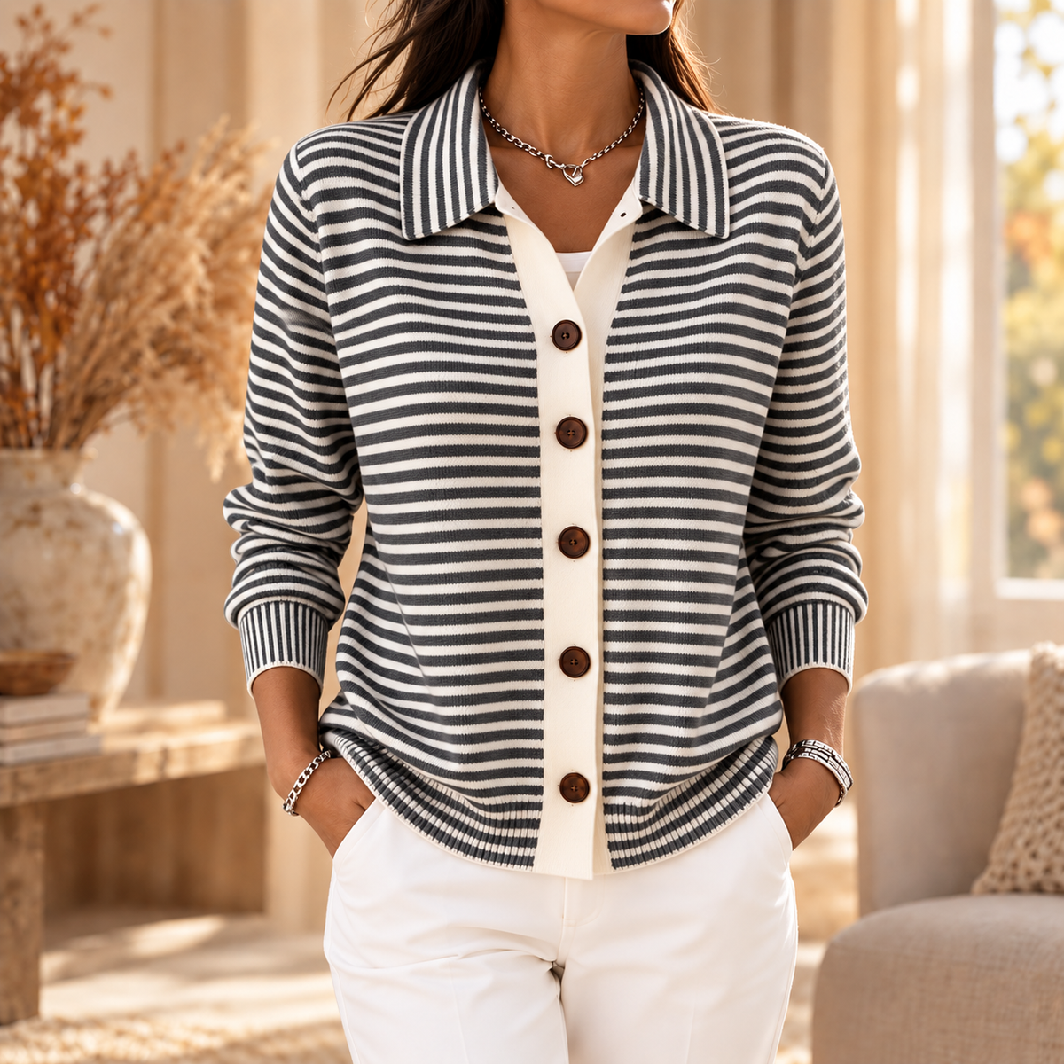 Clapham Striped Collar Cardigan
