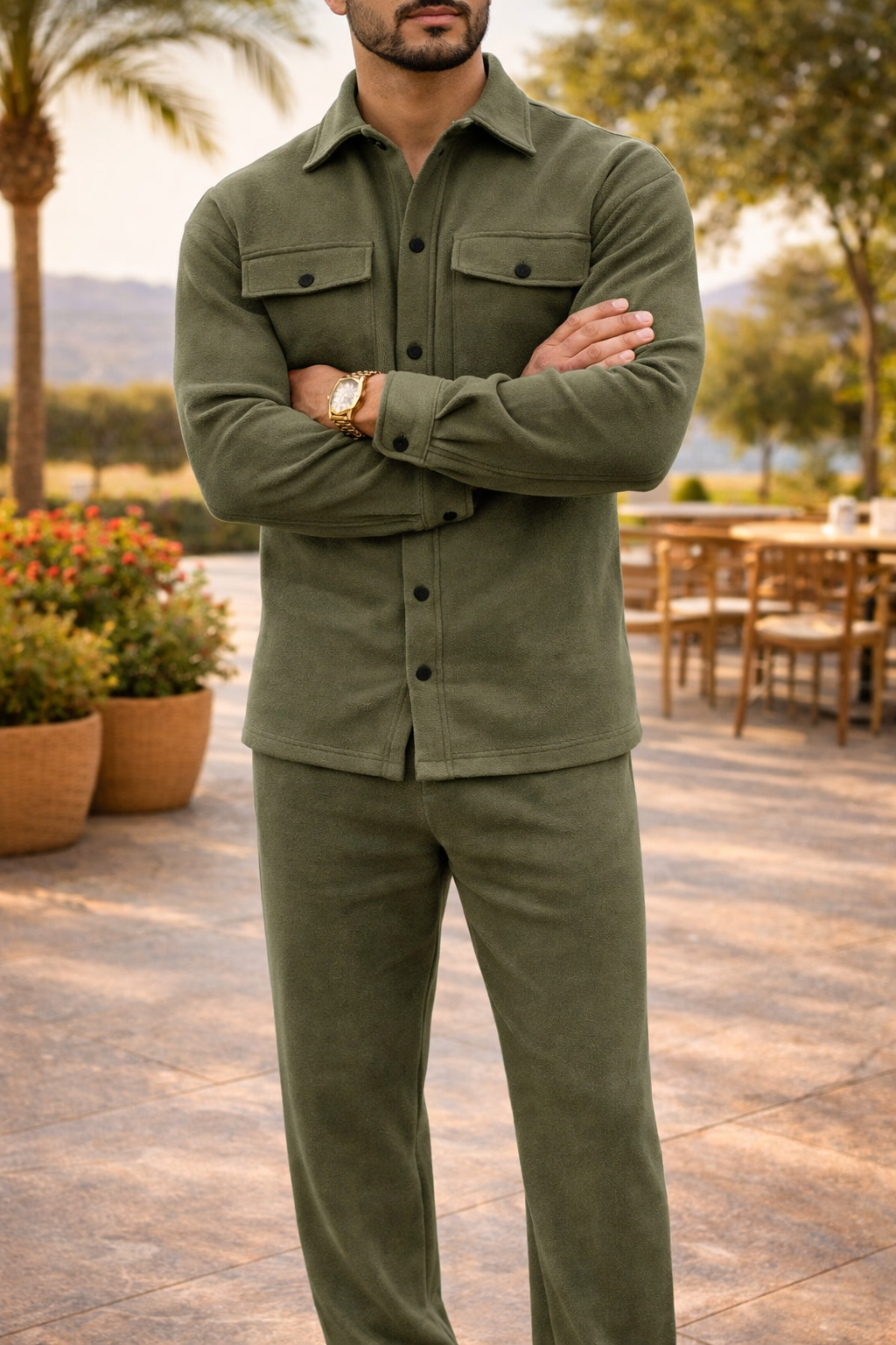 Cody | Knit Two Piece Set with Button Shirt Jacket and Tapered Trousers