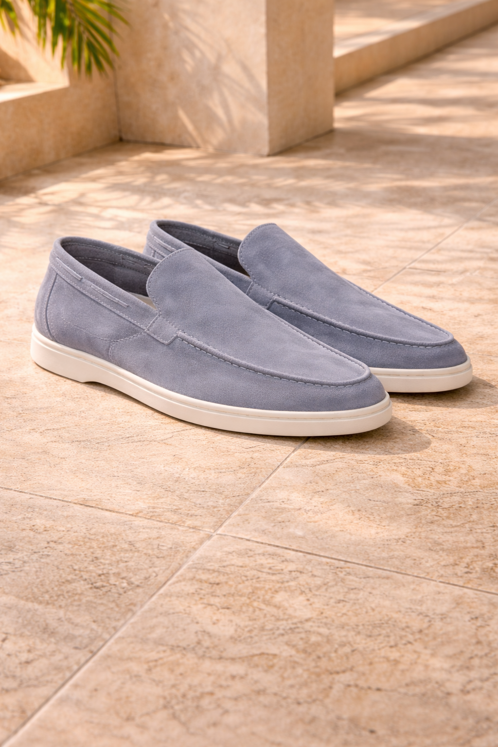 Enzo | Suede Slip On Loafers with Flat Sole and Moc Toe Design