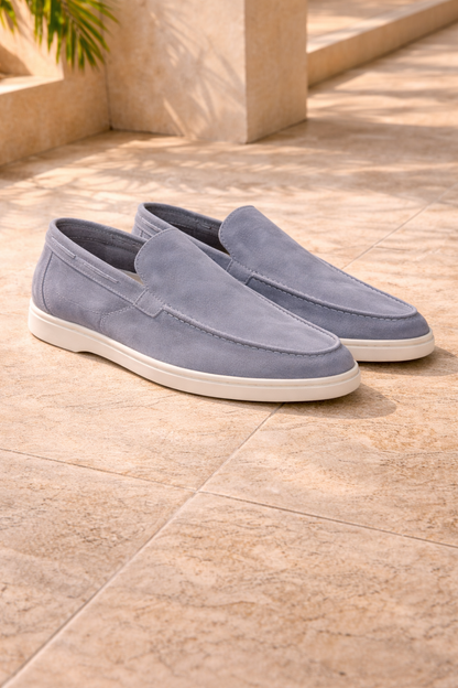Enzo | Suede Slip On Loafers with Flat Sole and Moc Toe Design