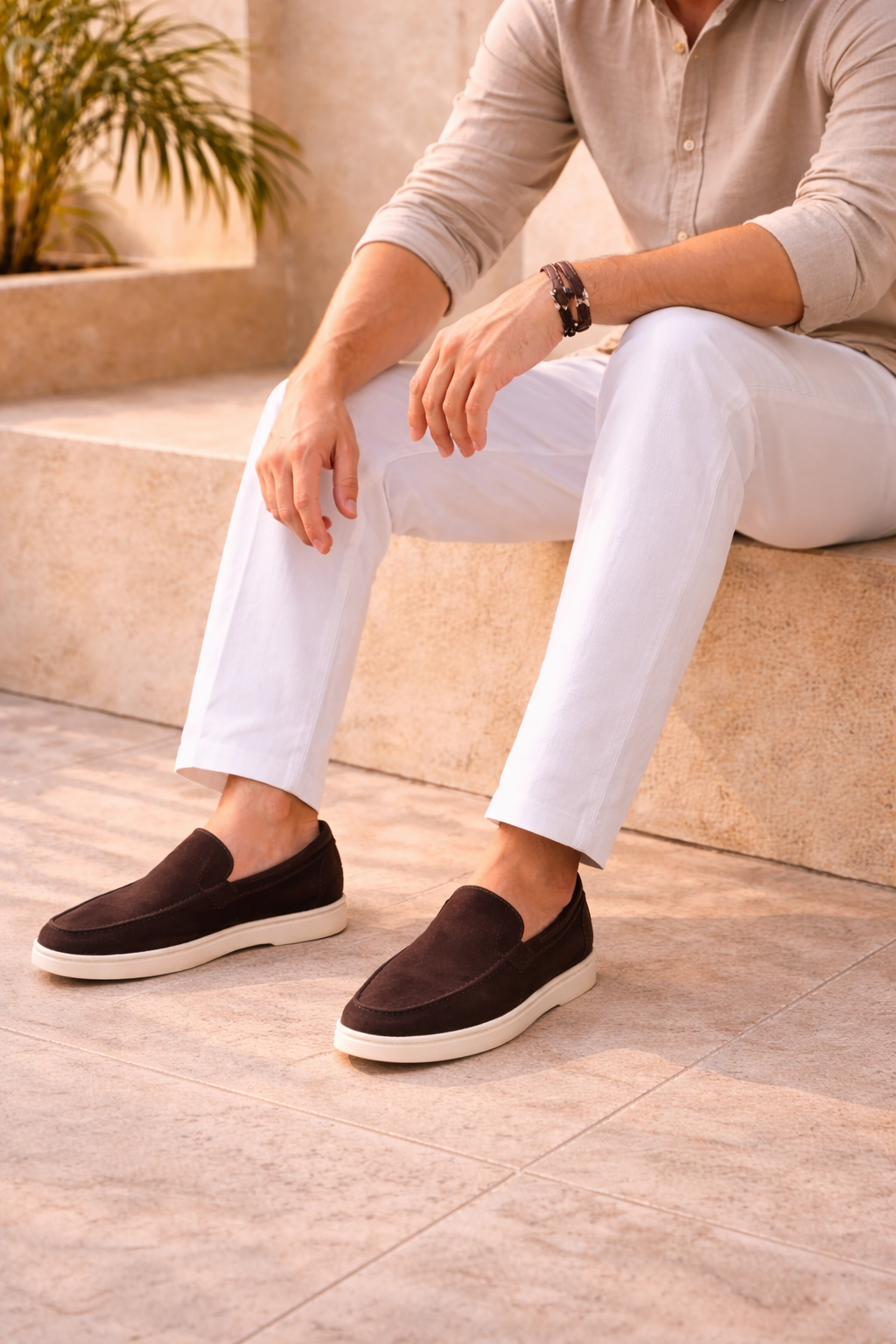 Enzo | Suede Slip On Loafers with Flat Sole and Moc Toe Design
