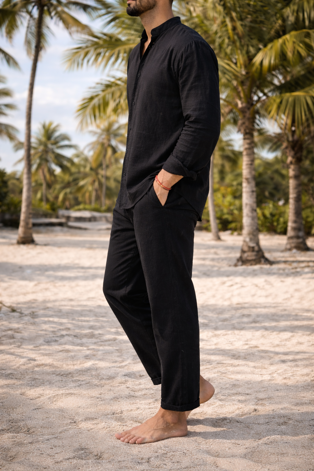 Noah | Men’s Linen Two Piece Set Collarless Shirt and Trousers