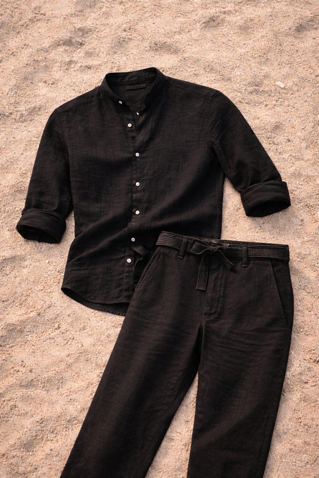 Noah | Men’s Linen Two Piece Set Collarless Shirt and Trousers