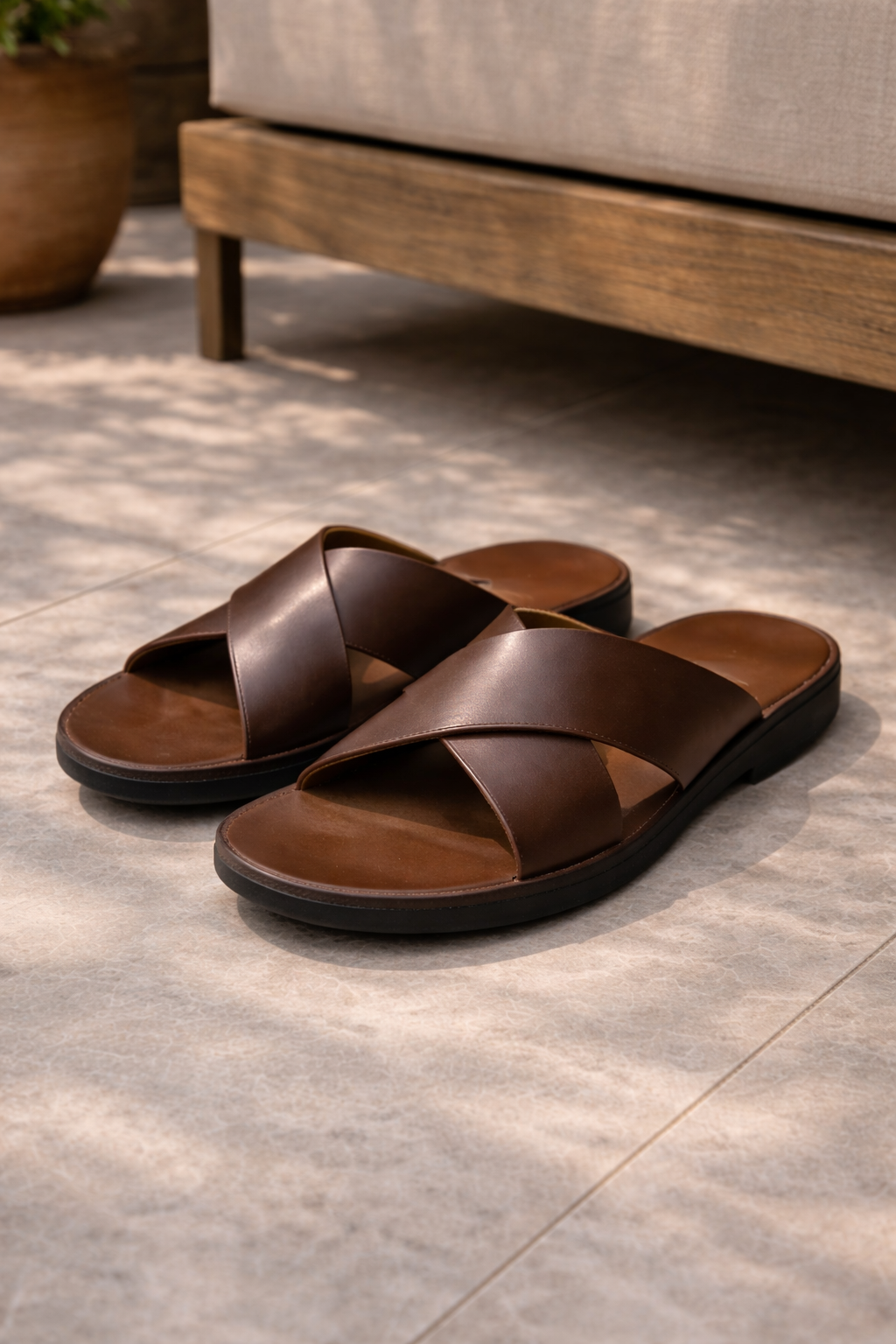 Lawrence | Men’s Cross Strap Leather Slide Sandals