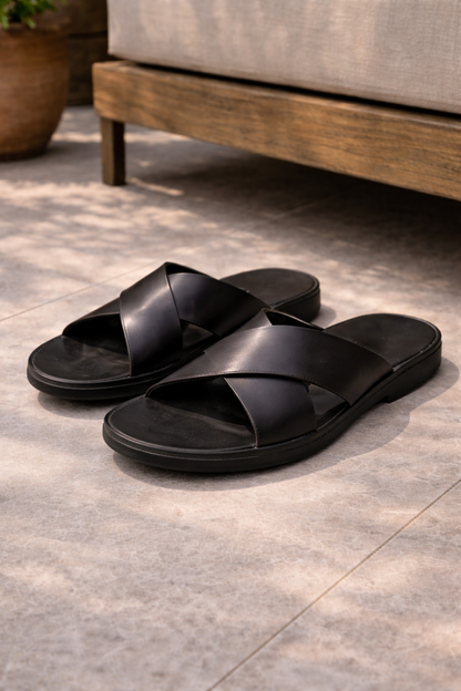 Lawrence | Men’s Cross Strap Leather Slide Sandals