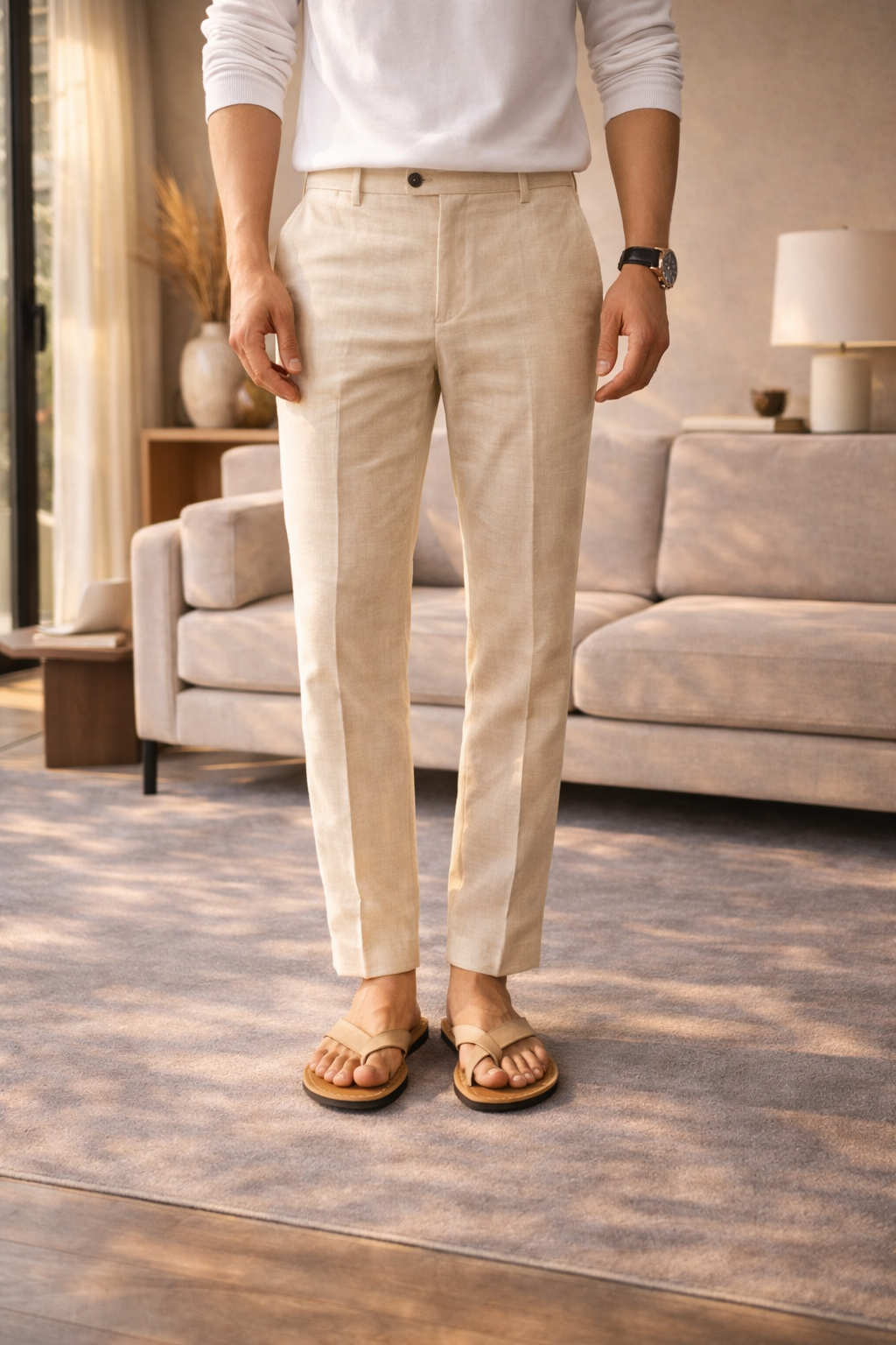 Joshua | Men’s Linen Blend Tailored Trousers with Straight Leg
