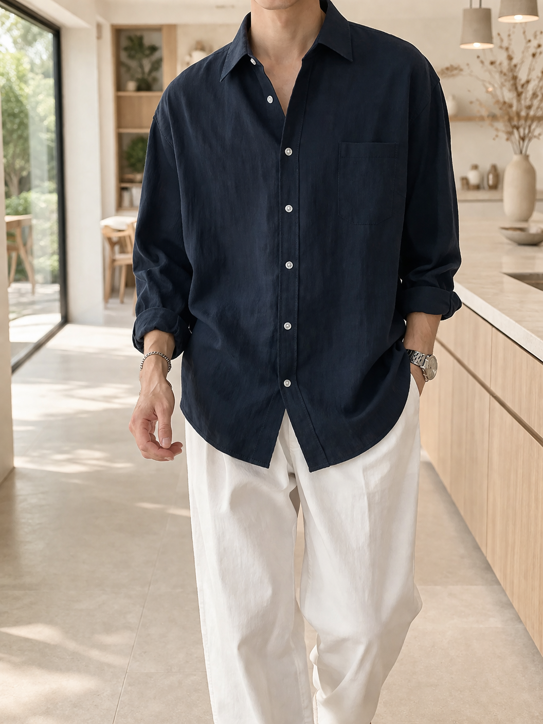 Bradley | Men’s Linen Blend Long Sleeve Shirt with Button Front