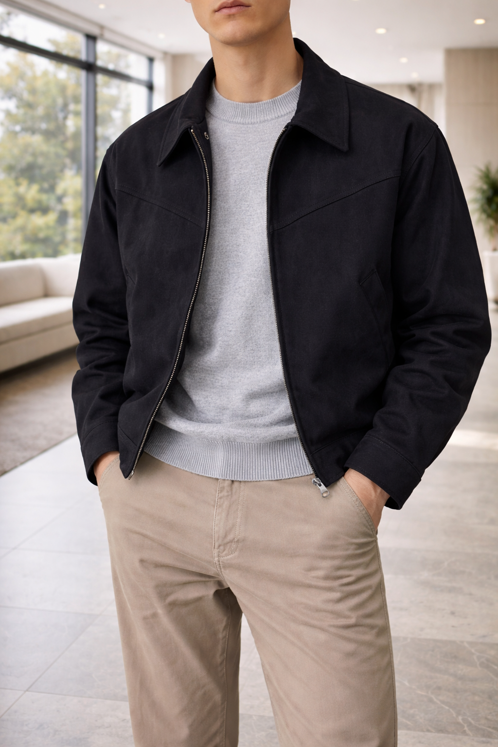 Rowan | Men’s Suede Leather Zip Jacket with Collar