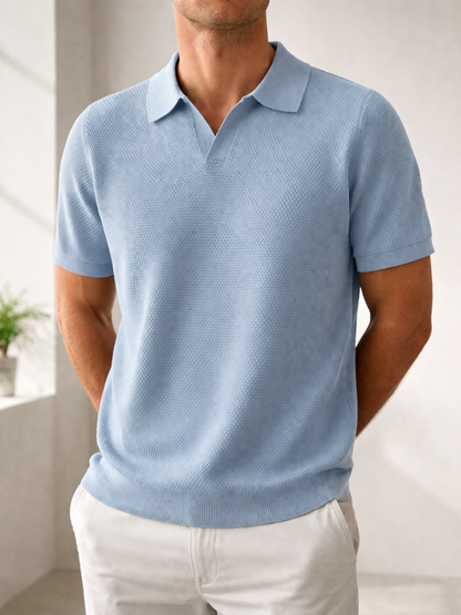 Samuel | Men’s Textured Knit Polo Shirt Short Sleeve Casual Collar Top