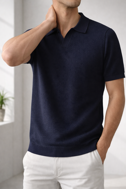 Samuel | Men’s Textured Knit Polo Shirt Short Sleeve Casual Collar Top