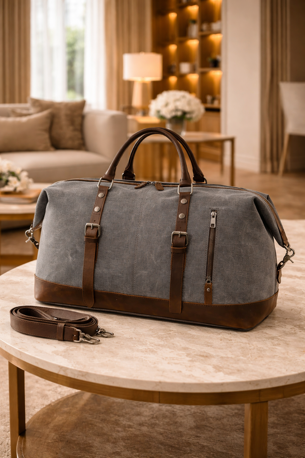Nathan | Canvas Travel Holdall Bag with Leather Trim