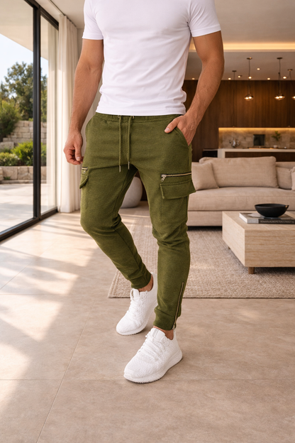 Jake | Slim Fit Cargo Jogger Trousers with Zip Pocket Detail