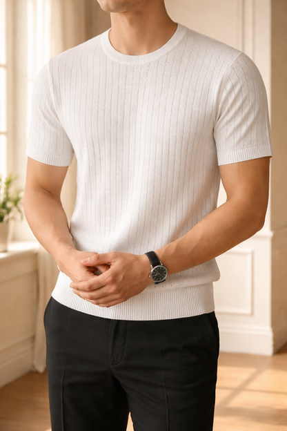 Caleb | Men's Ribbed Knit Crew Neck T-Shirt with Short Sleeves
