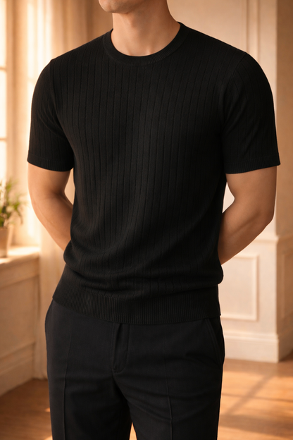 Caleb | Men's Ribbed Knit Crew Neck T-Shirt with Short Sleeves