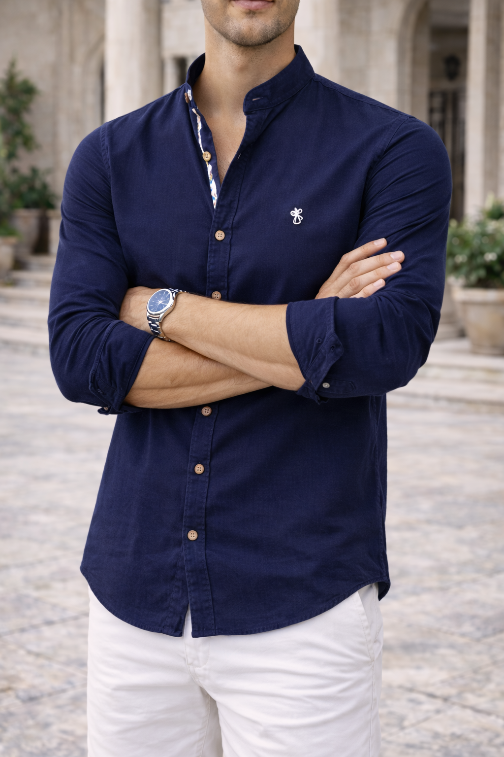 Elliot | Men’s Cotton Mandarin Collar Slim Fit Shirt