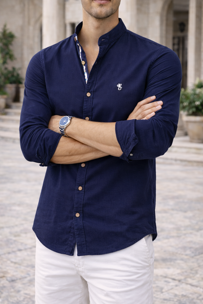 Elliot | Men’s Cotton Mandarin Collar Slim Fit Shirt
