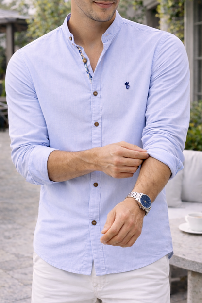 Elliot | Men’s Cotton Mandarin Collar Slim Fit Shirt