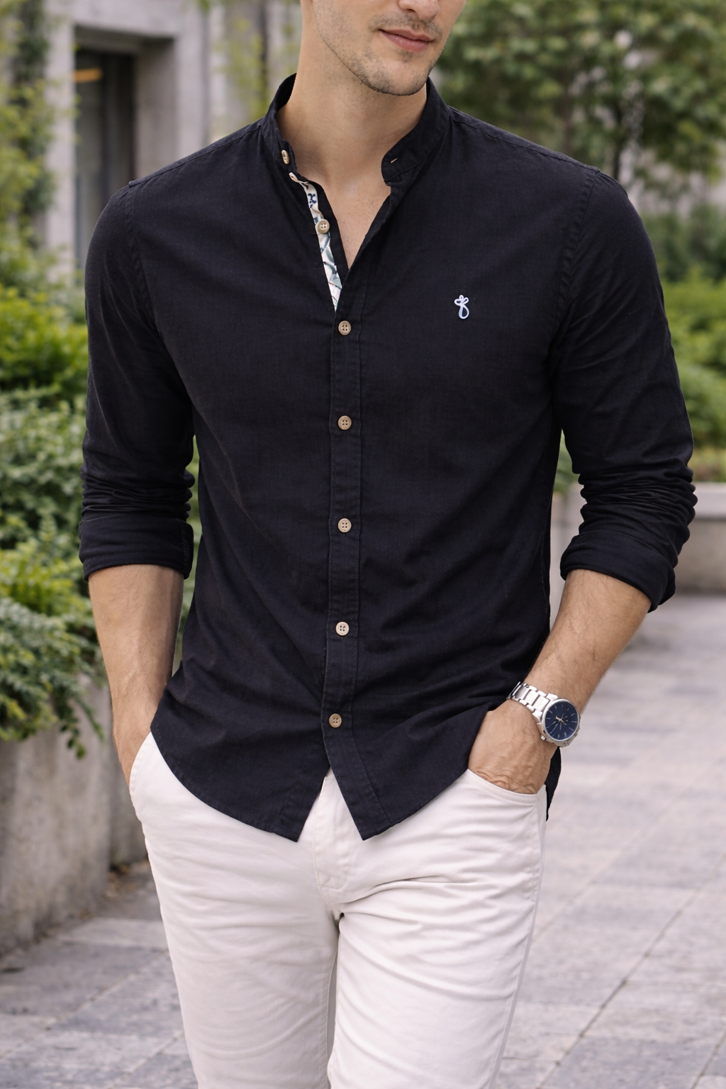 Elliot | Men’s Cotton Mandarin Collar Slim Fit Shirt