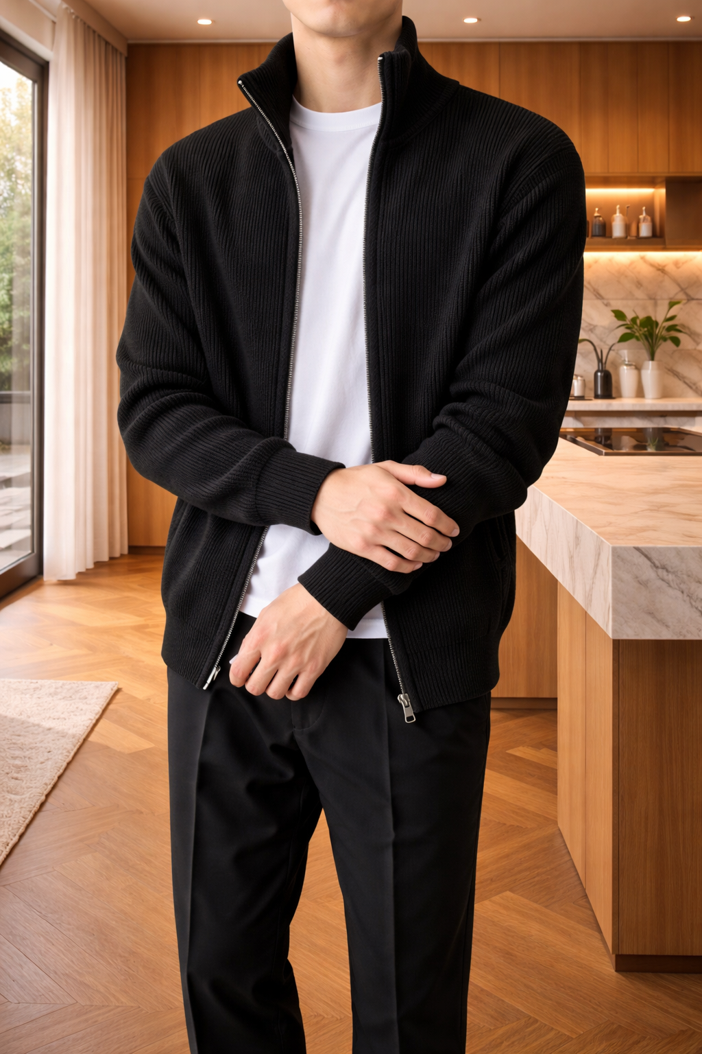 Flynn | Men’s Zip Up Ribbed Knit Sweater Stand Collar Casual Layer
