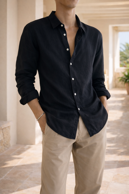 Cedric | Men’s Long Sleeve Linen Button Shirt Lightweight Woven Casual Top