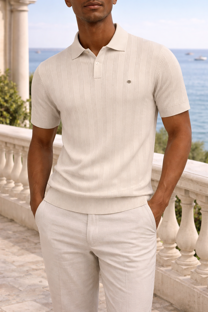 James | Textured Knit Polo Shirt with Button Placket