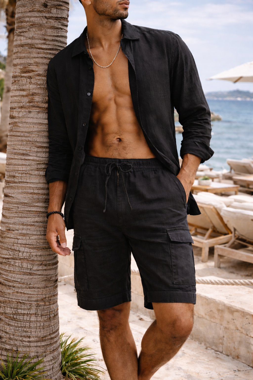 Julian | Linen Blend Drawstring Cargo Shorts