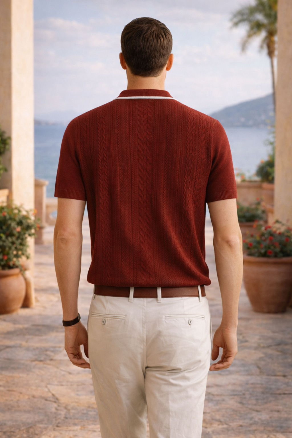 Walter | Men’s Cable Knit Polo Shirt Short Sleeve Relaxed Fit