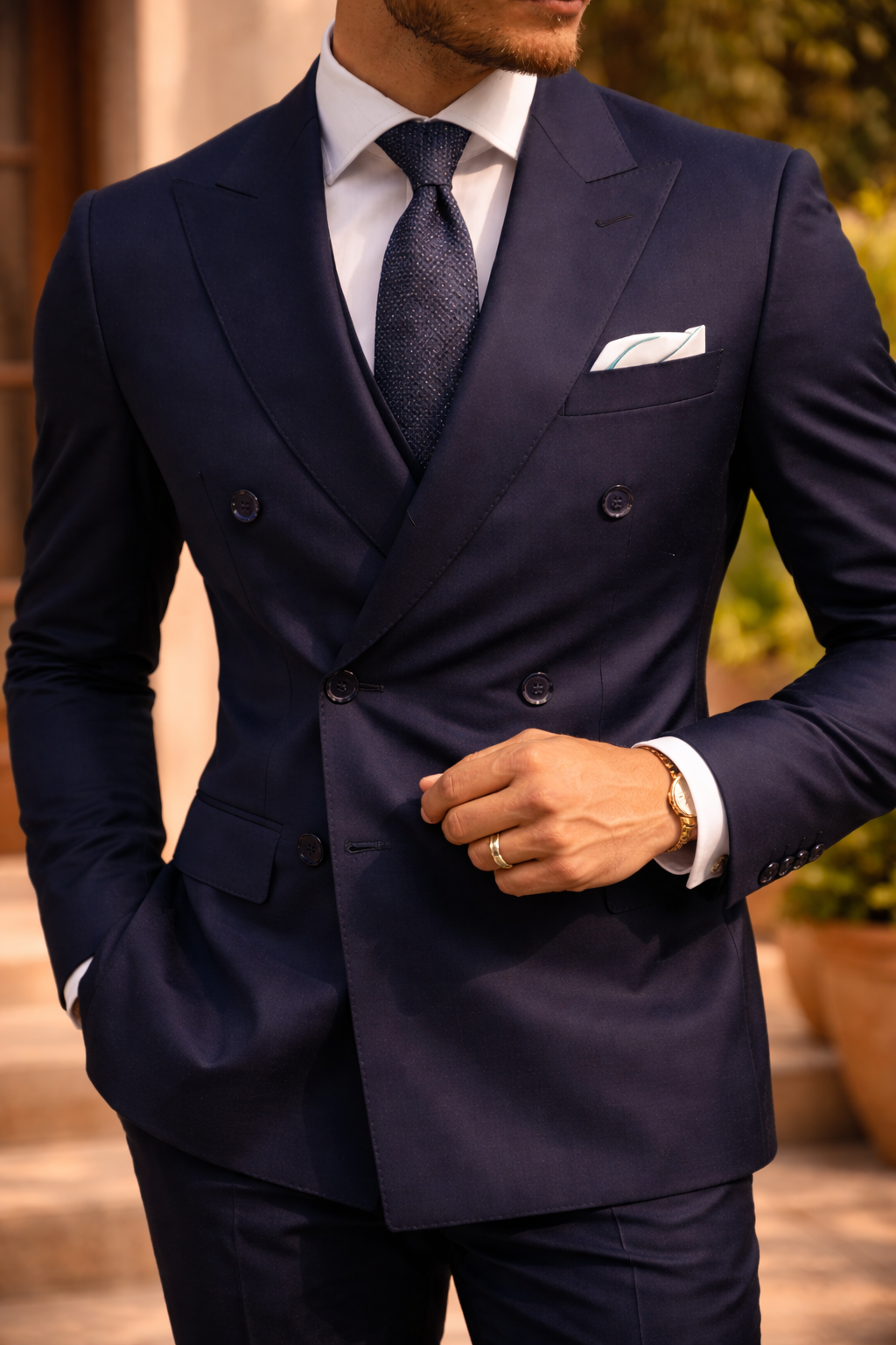Christian | Double Breasted Tailored 2 Piece Wedding Suit Set
