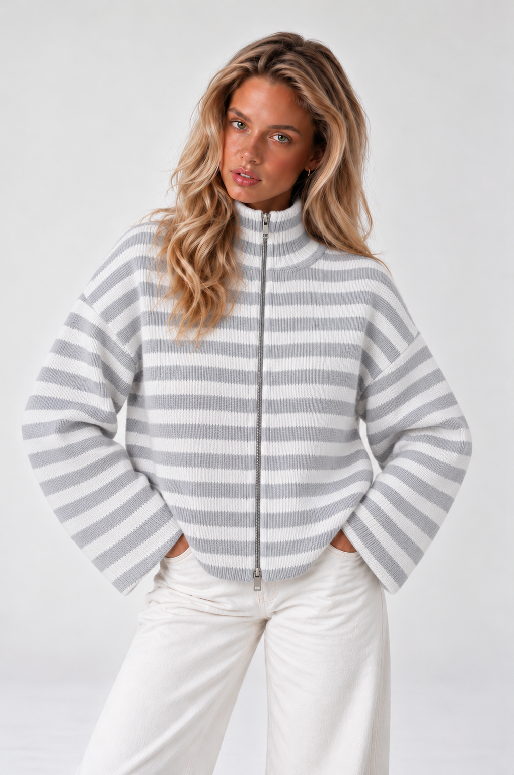Walthamstow Striped Zip-Up Knit Cardigan