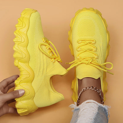 Chunky Knit Platform Sneakers - Thick Sole Casual Shoes