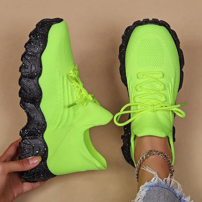 Chunky Knit Platform Sneakers - Thick Sole Casual Shoes