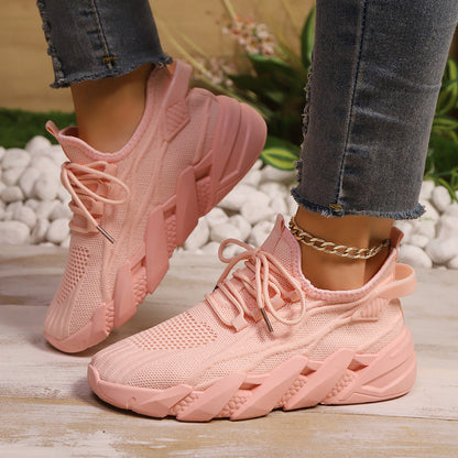 Women's Chunky Platform Mesh Sneakers - Lightweight Breathable Lace-Up Casual Shoes