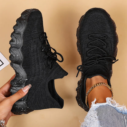 Chunky Knit Platform Sneakers - Thick Sole Casual Shoes