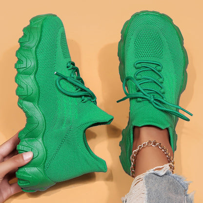 Chunky Knit Platform Sneakers - Thick Sole Casual Shoes