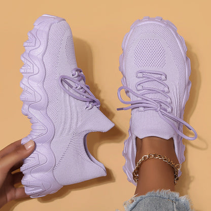 Chunky Knit Platform Sneakers - Thick Sole Casual Shoes