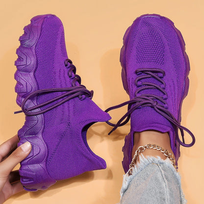 Chunky Knit Platform Sneakers - Thick Sole Casual Shoes