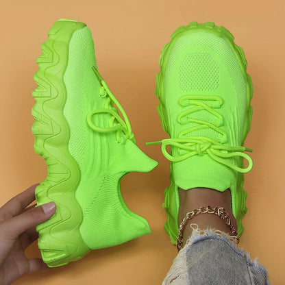 Chunky Knit Platform Sneakers - Thick Sole Casual Shoes